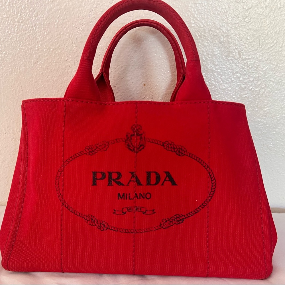 Prada Red Canvas Tote Bag